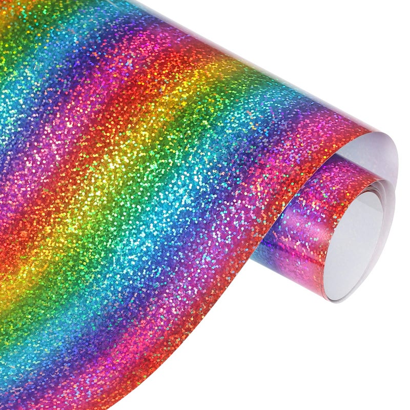 VINYL FROG Holographic Heat Transfer Vinyl 12 "" x5ft Rainbow Heat Press Patterned Vinyl Iron on HTV Vinyl for DIY Clothing and Other Fabric - Image 1
